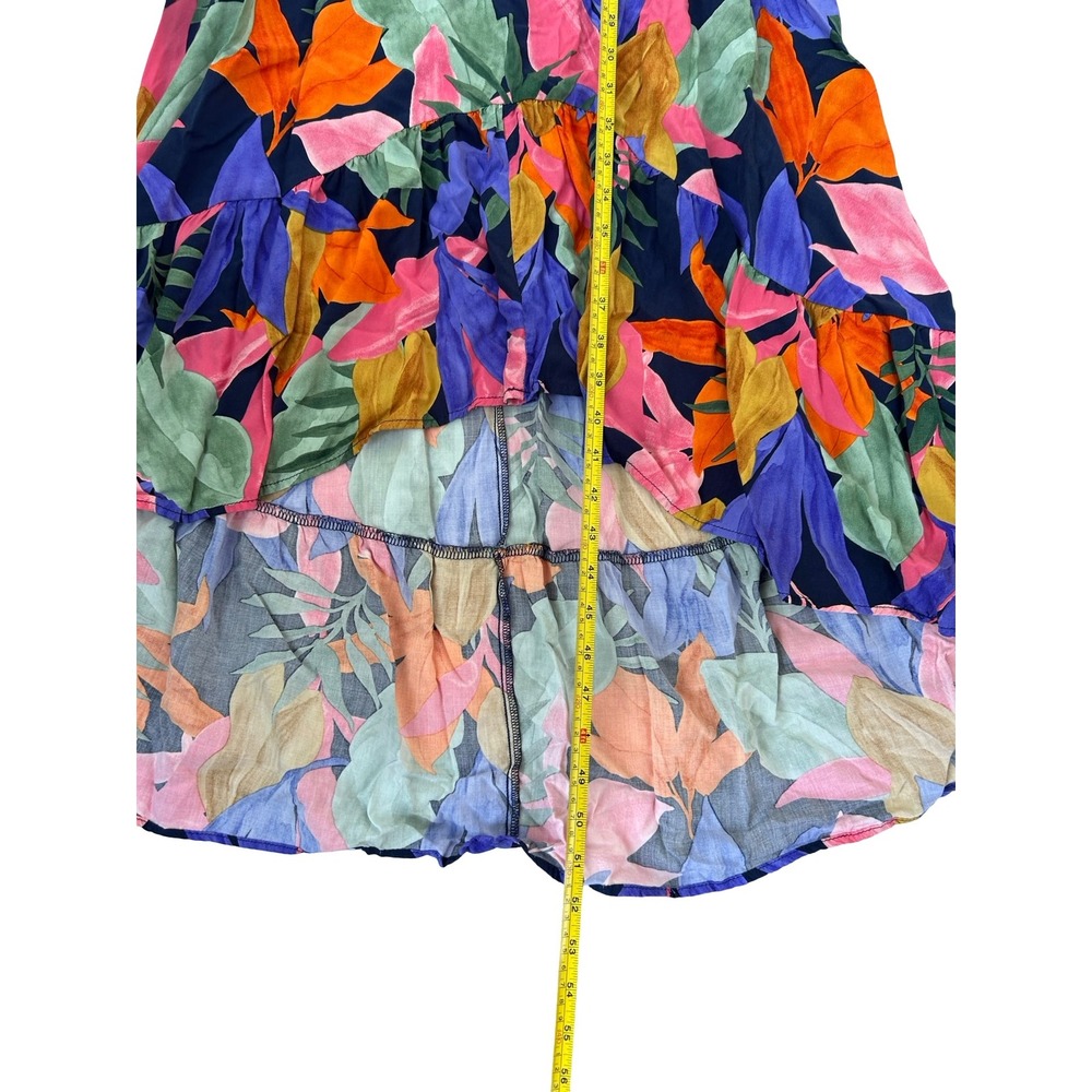 Abel the Label Floral High Low Midi Dress Tropical V-Neck Smocked Waist Large - Picture 5 of 6